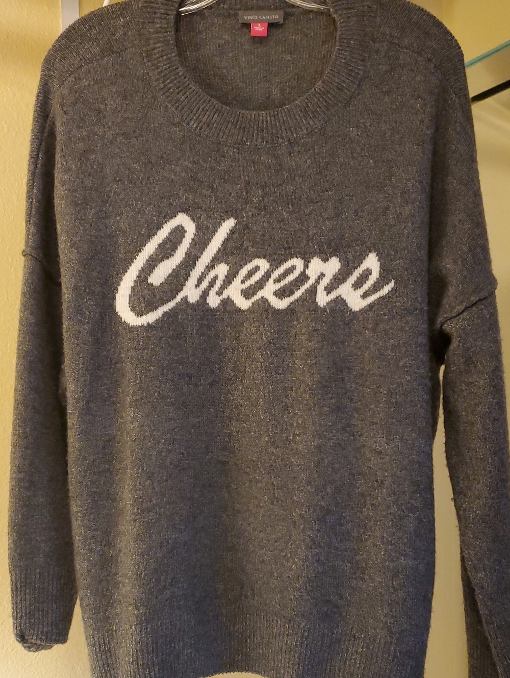 Vince Camuto Gray Sweater wWhite 'Cheers' Oversized Large